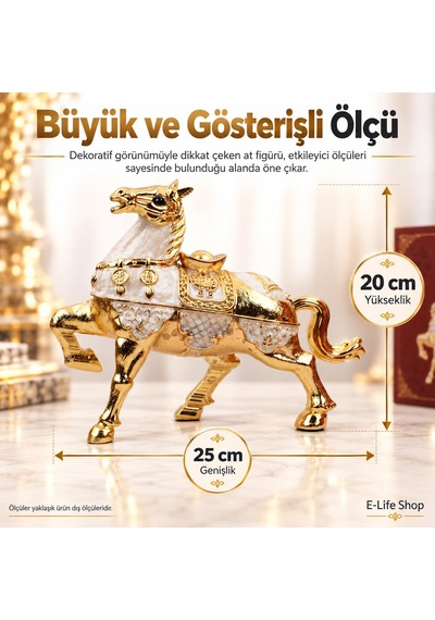 Lüks Alaşım Metal At Figürlü Kapaklı Dekoratif Küllük Ve Takı Saklama Kutusu Metal Biblo 25 X 20 Cm