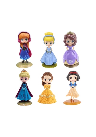 Prenses Mini Figürler, 6 Adet Prenses Figürleri, Çizgi Film Prenses Pasta Süsü Prenses