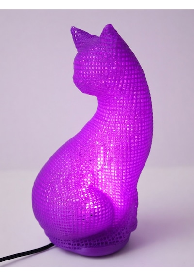 Dekoratif Kedi Figürlü Gece Lambası 3d Yazıcı Baskı Hediyelik Masa Lambası Aydınlatma 23cm Mor