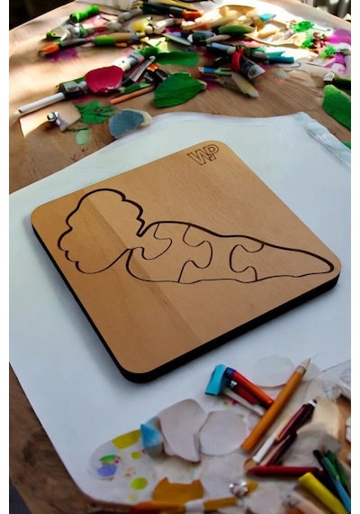 Plywood Ahşap Boyanabilir Çocuklar Puzzle 4mm Havuç Boya Setli
