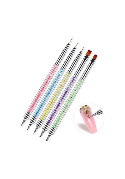 5 Adet Nail Art Fırça Seti Fırçalı Tırnak Süsleme Desen Seti Dot Kalemi Tırnak Boyama Çok Renkli