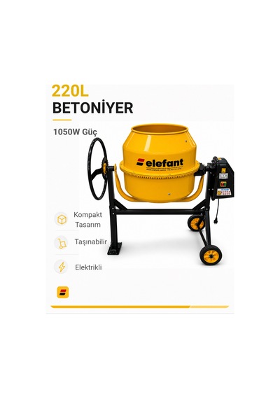 Elefant 220 L Betoniyer Harç Karma Makinesi Karıştırıcı