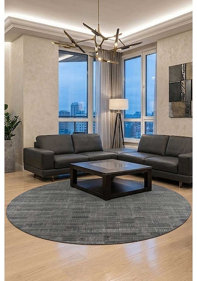 Luxera Modern Perfectly Yün Tuşeli Akrilik Yuvarlak Halı Lu06 Antrasit