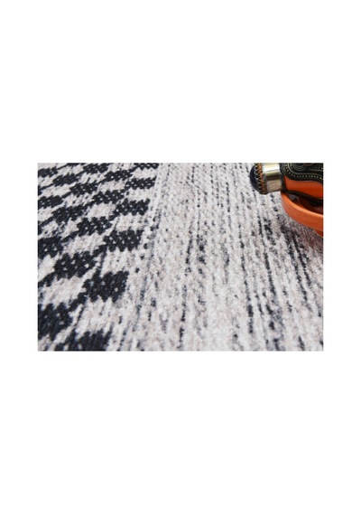 Siyah Krem Çizgili Kilim İskandinav Boho Desenli, Kaymaz Taban, Yıkanabilir,antialerjik Siyah Siyah