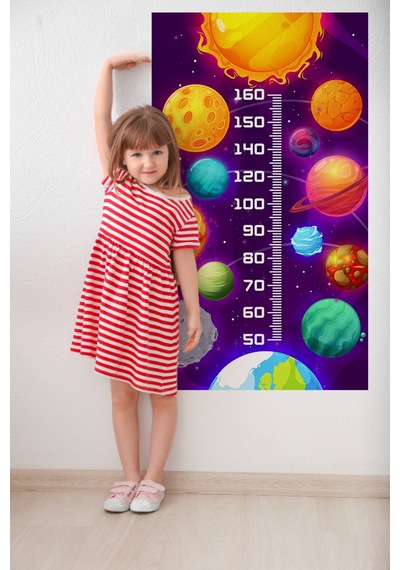 Galaksi Temalı Dekoratif Çocuk Boy Ölçer Sticker Duvar Cetveli Takip Çizelgesi