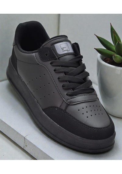Papatay 1011 Hazır Taban Unisex Spor Ayakkabı Bağcıklı Rahat Sneaker Siyah