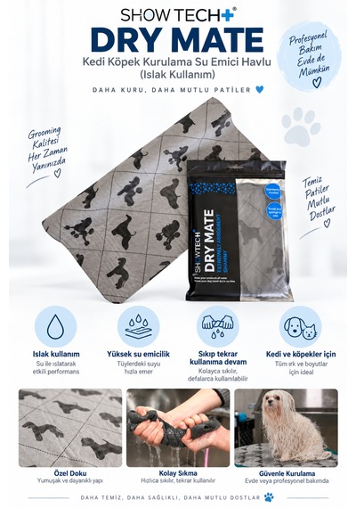 Showtech Dry Mate Köpek Tüyü Kurulama Yüksek Emici Havlu