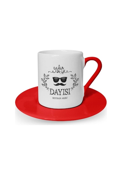 Kişiye Özel Yılın En İyi Dayısı Kırmızı Türk Kahvesi Fincanı