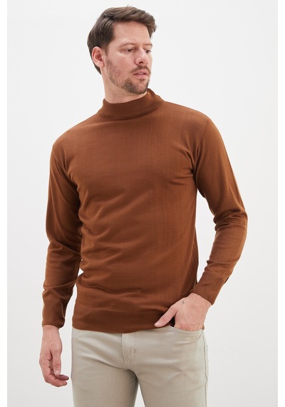 Fullamoda Basic Dik Yaka Regular Fit Triko Kazak Camel