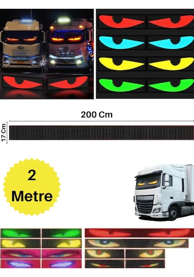 Wearfitpro 200 Cm Şeytan Led Gözler Animasyonlu Araba,kamyon,otobüs Kumandalı Esnek Ön Arka Cam Rgb Led Ekran