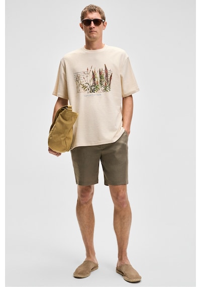 Grımelange PLANTASIA Erkek %100 Organik Pamuk Baskı ve Nakış Detaylı Kısa Kollu Vanilya T-Shirt