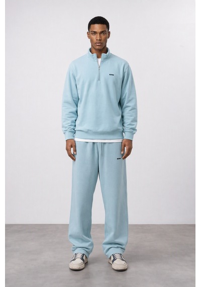 Erkek Respire Basic Half Zip Oversize Sweatshirt Bebe Mavi