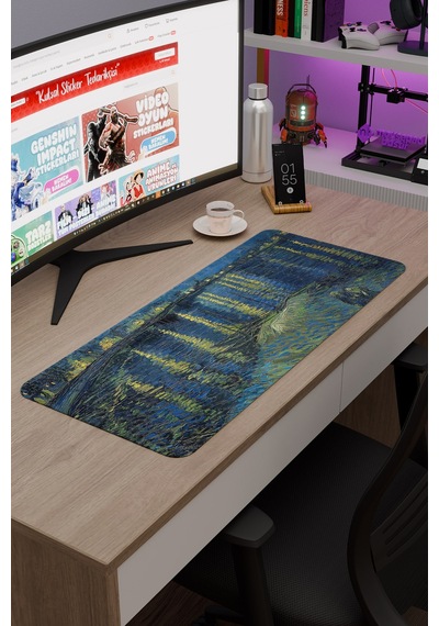 Van Gogh Ren Nehrinde Yıldızlı Gece V5 70x30 Xl Gaming Kauçuk Kaymaz Taban Mouse Pad Fare Altlığı