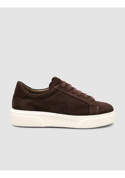%100 Hakiki Süet Kahverengi Kürk Astarlı Bağcıklı Sneaker Ayakkabı Kahverengi