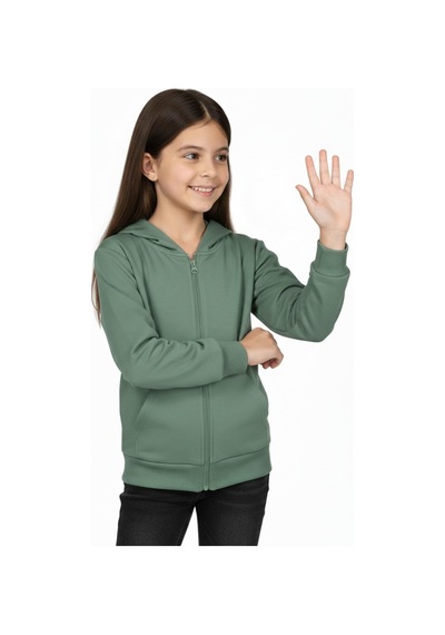 Kız Çocuk Fermuarlı Kapüşonlu Sweatshirt Bgl-st05276 Açık Yeşil