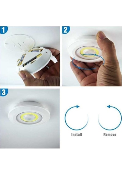 3'lü Pilli Led Spot Lamba Yapışkanlı Uzaktan Kumandalı Dolapiçi Beyaz