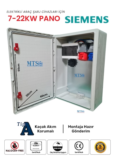 22kw + 7.4kw Siemens Tip A Ip66 Kilitlenebilir Kombinasyon Kutusu Panosu 5x32a + 3x32a + 220v Tesla Togg Uyumlu Trifaze Monofaze 22kw - 7kw