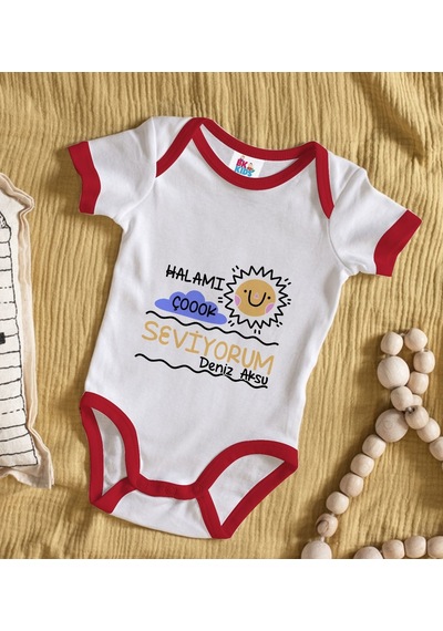 Bk Gift Bk Kids Kişiye Özel Halamı Çok Seviyorum Tasarımlı Kırmızı Bebek Body Zıbın-1 Çok Renkli