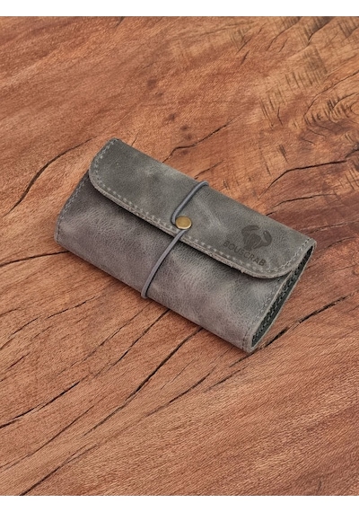 Tütün Kesesi Cüzdan Tütünlük Gerçek Deri Gri Açık Boyut: 13cm 19cm Kapalı Boyut: 7cm 13cm