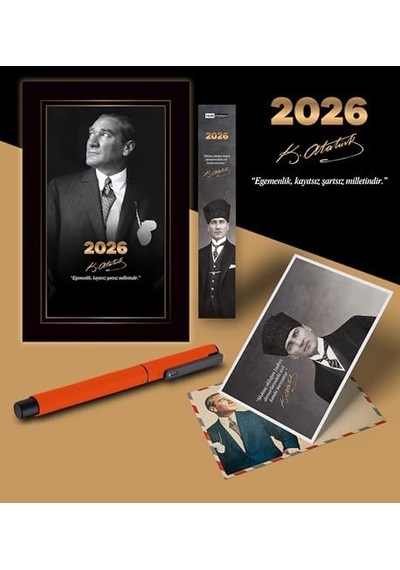 2026 İstikbal Atatürk Ajandası Ayraç Kartpostal Kalem - Turuncu 103 Ivory