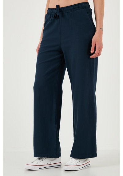 Lela Pamuklu Relaxed Fit Yüksek Bel Bol Paça Bayan Pantolon 668Yp5118 Lacivert