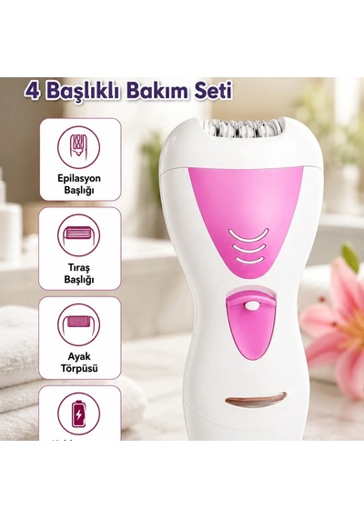 Hk-7600 Şarjlı Epilasyon Cihazı 4 Başlıklı Kişisel Bakım Seti