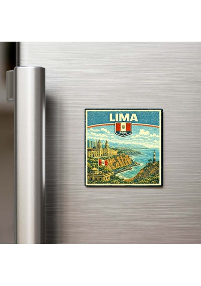 Retro Peru Lima Şehri Temalı Vintage Buzdolap Magneti 9x9 Cm
