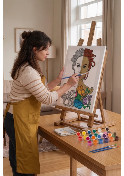 Çiçekli Kadın Portresi Mandala Ahşap Boyama Seti 40x50 Cm