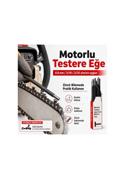 Algarıde Eng Motorlu Testere Eğe Seti 12'li 4.8 Mm 3/16" 3/25 Ayak Zincirler İçin Yuvarlak Eğe