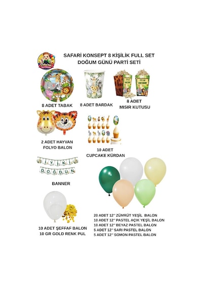 Safari Konsept 8 Kişilik Doğum Günü Parti Seti Tabak Bardak Balon Banner Popcorn Kutusu Full Konsept Parti Seti Çok Renkli Safari Konsept 8 Kişilik Doğum Günü Parti Seti Tabak Bardak Balon Banner Popcorn Kutusu Full Konsept Parti Seti Çok Renkli