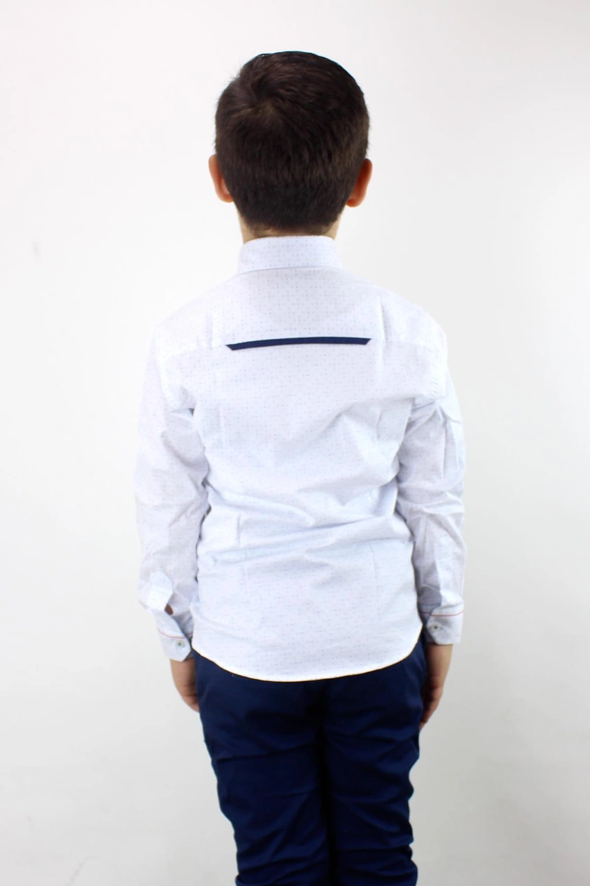 Doctor Junior Erkek Çocuk Kendinden Desenli Uzun Kol Gömlek Beyaz