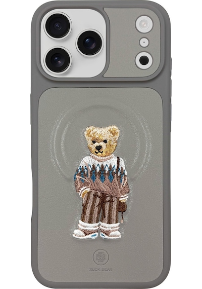 Zuckbear iPhone 17 Pro İçin Kılıf 3d Figürlü Pu Deri Yüzey Manyetik Şarj Destekli Kapak Aristo Titan Gri
