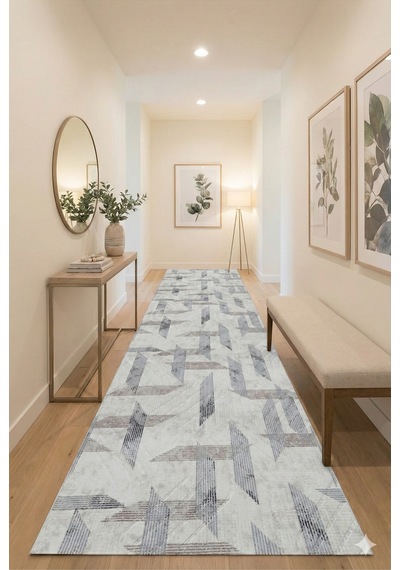 Salon Halısı Bej Gri Geometrik Desenli Modern Fch3022