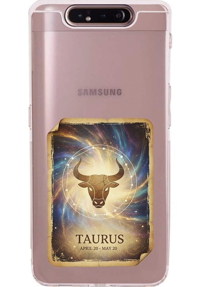Samsung Galaxy A90 İle Uyumlu Burç Kartları Boğa Tasarımlı Şeffaf Silikon Kılıf Şeffaf