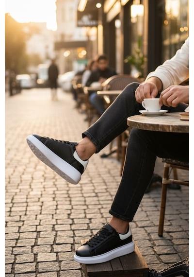 Enoch Erkek Yüksek Taban Sneaker Oversize Kalın Tabanlı Ve Mat Deri Görünümlü Günlük Model Siyah - Beyaz Enoch Erkek Yüksek Taban Sneaker Oversize Kalın Tabanlı Ve Mat Deri Görünümlü Günlük Model Siyah - Beyaz