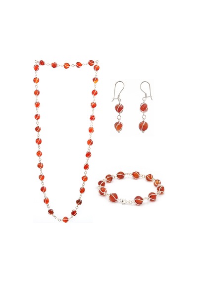 Akik Taşlı 925 Ayar Gümüş Üçlü Set 201021770