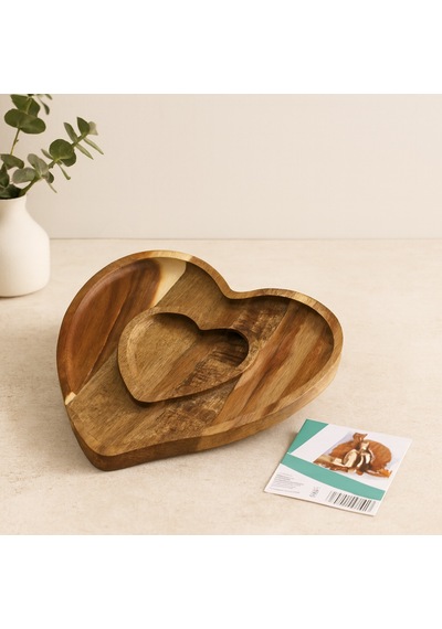 Ahşap Bambu Servis Tepsisi 2 Bölmeli Kalp Model 20x19.5x1.5 Cm