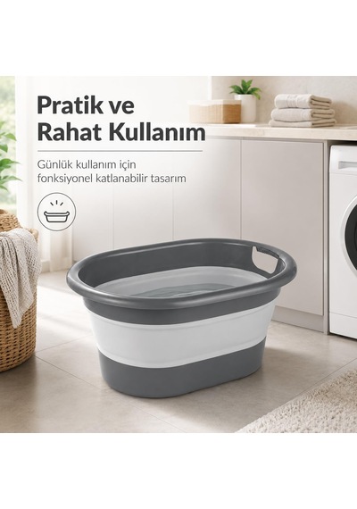 Katlanabilir Çamaşır Sepeti 18 Litre Gri Yer Tasarruflu Katlanır Plastik Sepet, Taşıma Kulplu Banyo Çamaşır Kamp Karavan Ve Ev Düzenleme Sepeti Çok Renkli