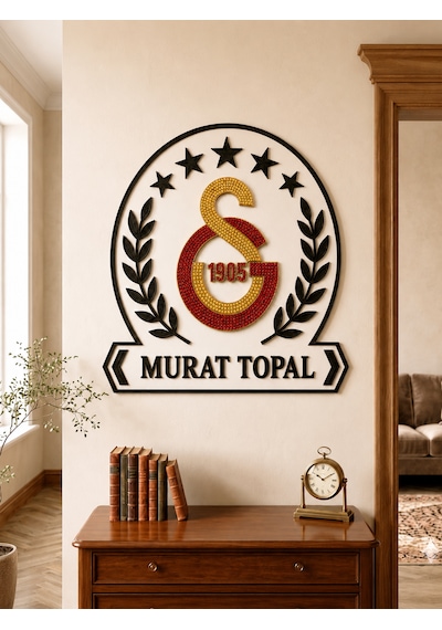 Galatasaray Gs Taş İşlemeli Ahşap Duvar Dekoru 40x40 Cm 6 Mm
