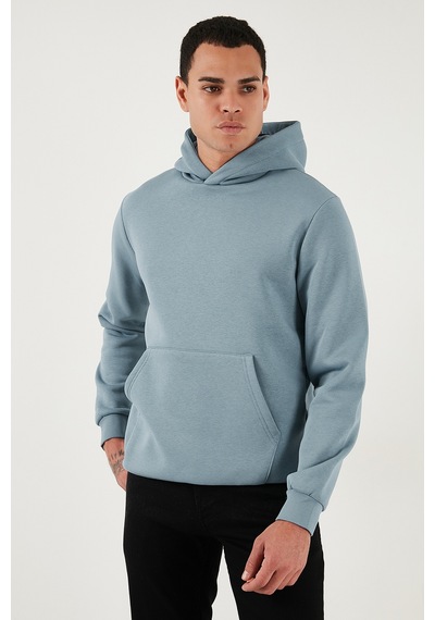 Buratti Regular Fit Kapüşonlu Kanguru Cepli Içi Tüylü Yumuşak Şardonlu Erkek Sweat 5905281 Mavi