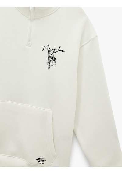Koton Cepli Şardonlu Yarım Fermuarlı Lisanslı Van Gogh Baskılı Oversize Sweatshirt Beyaz 6wam70132mk Beyaz