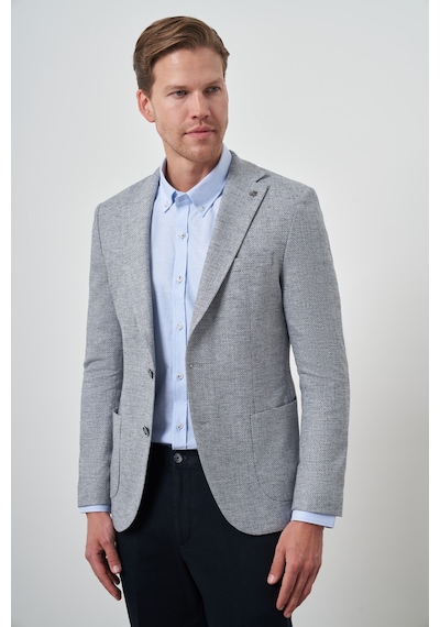 Morven Erkek Lacivert Keten Dokuma Slim Fit Mono Yaka Ceket 25ys002002200 Lacivert