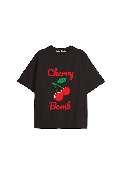 Kalic Studio Y2k Vintage Cherry Baskılı Siyah T-shirt Kod 101 Siyah-101