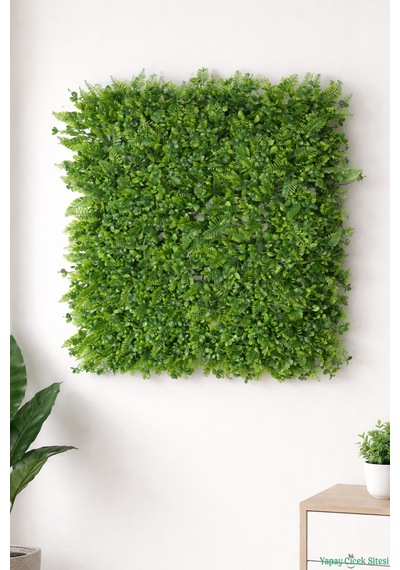 Yapay Çiçek Sitesi Yapay Yoğun Yapraklı Bitki Paneli 65x65 Cm Fujer Yeşil
