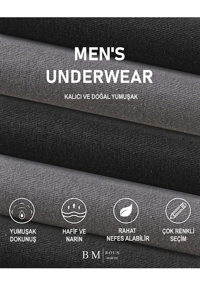 Boun Marche Erkek Boxer Likralı Premium 6'lı Kutu Catch Gri-siyah-füme