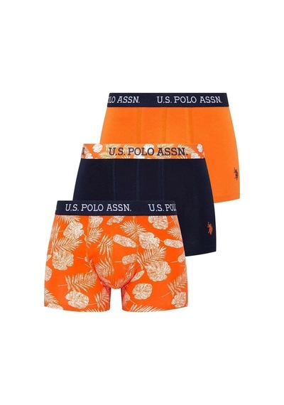 U.S. Polo Assn. Erkek Turuncu Baskılı - Lacivert - Turuncu 3'lü Boxer Turuncu- Turuncu Desenli- Lacivert