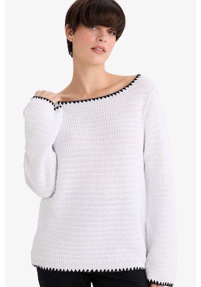 Defacto Regular Fit Kayık Yaka Ajurlu Triko Kazak G3316ax25auer105 Ekru-er105