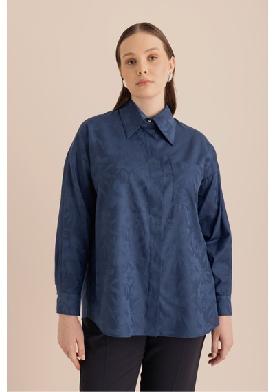 Aker Jakar Desenli Cotton Gömlek Lacivert Lacivert