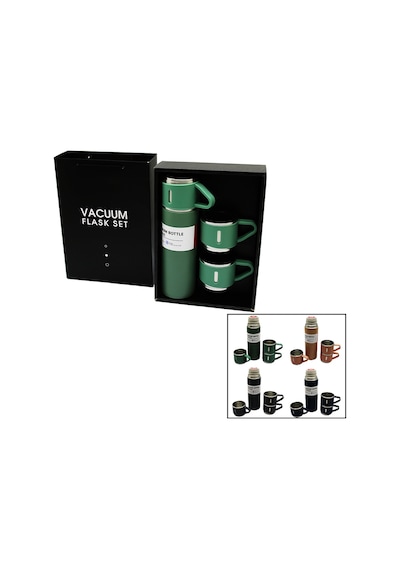 Çantalı 500ml 3 Parça Bardaklı Çelik Termos Seti Çok Renkli