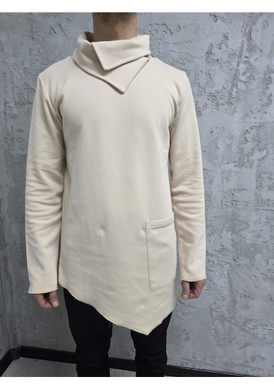 Şal Yaka Cep Detaylı Erkek Sweatshirt Bej
